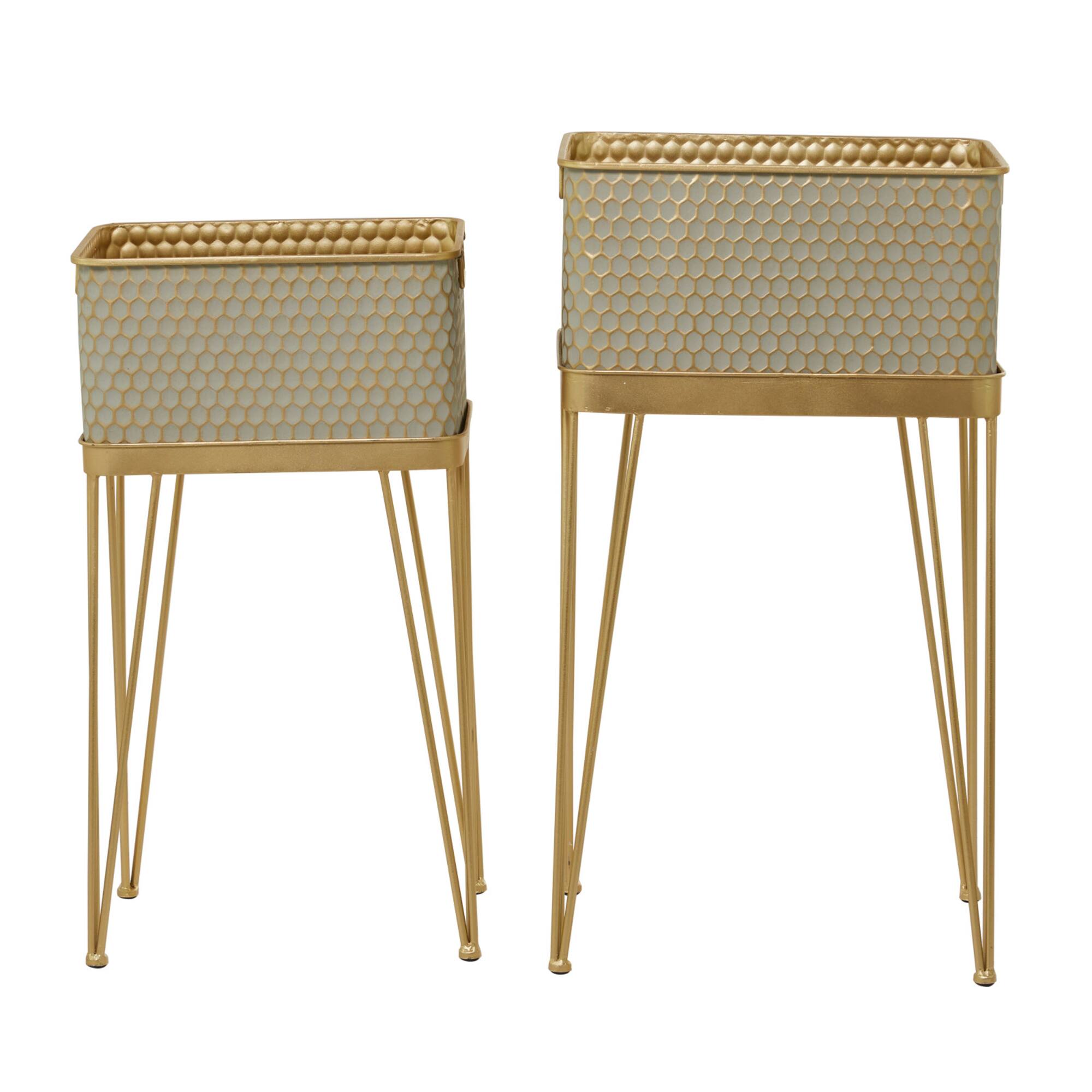 Gold Modern Planter, Set of 2" 30", 27"
